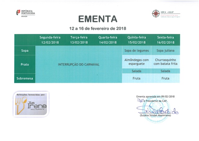 EMENTA DE 15 DE FEVEREIRO A 16 DE FEVEREIRO